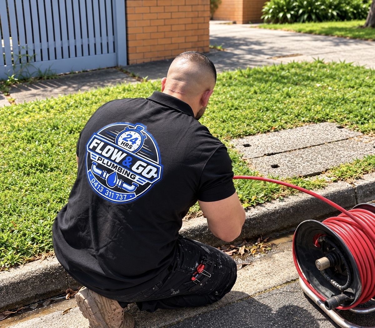 Flow and Go plumber feeding a hose reel line into a street drain